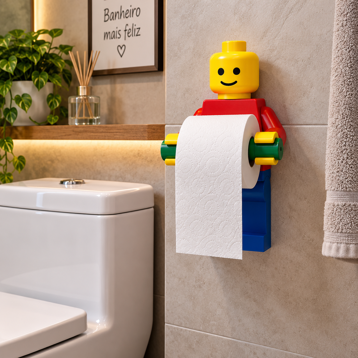 Suporte para Papel Higiênico de Parede – Boneco Estilo Blocos